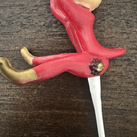 Vintage Green & Red 4 Pixie Elf w/ Ladybug Climber Cake Topper Picks Christmas - Picture 14 of 16